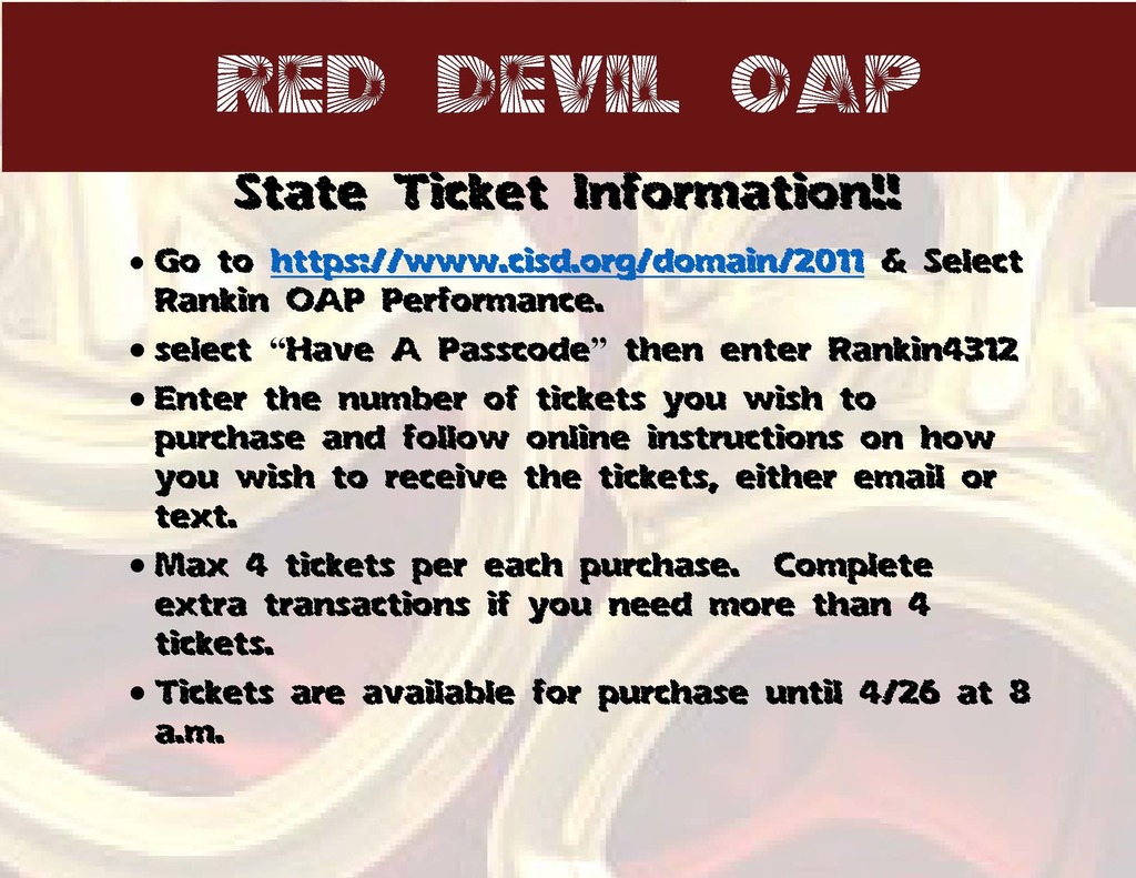OAP Ticket Info 