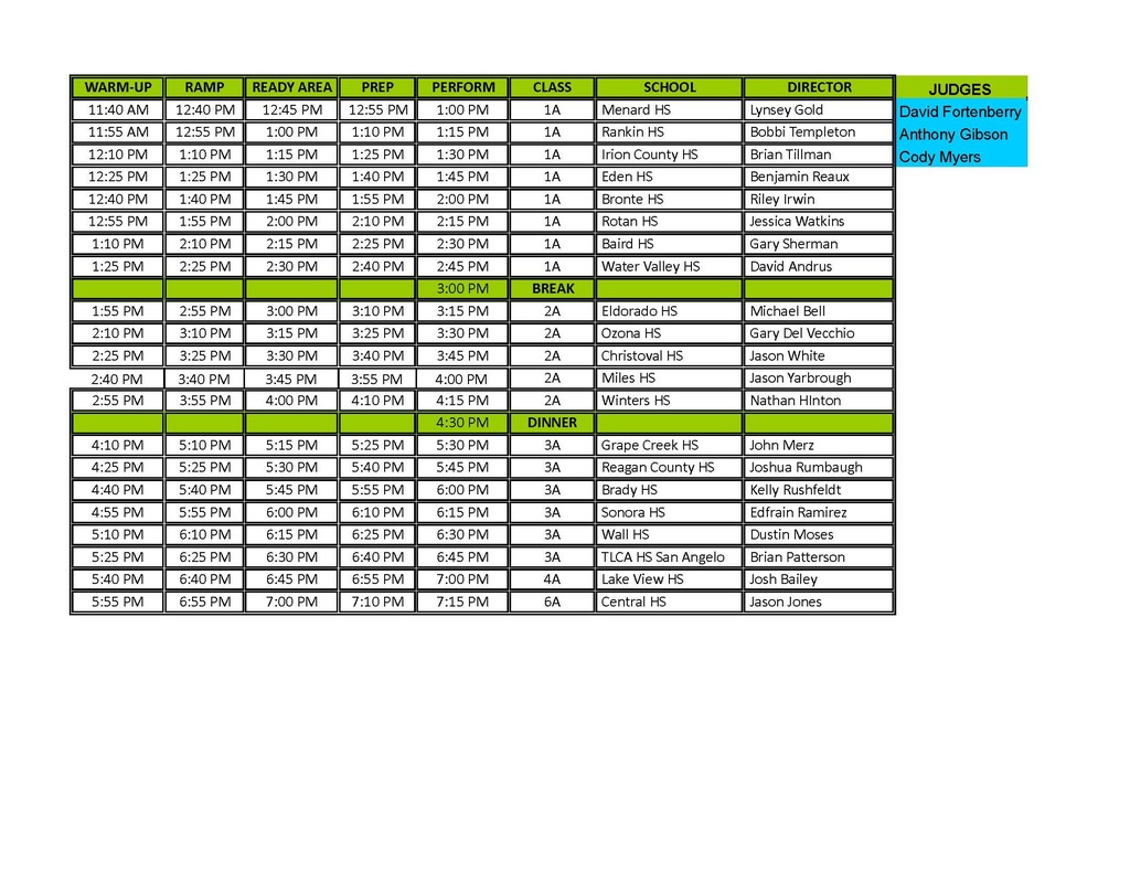 Band Schedule